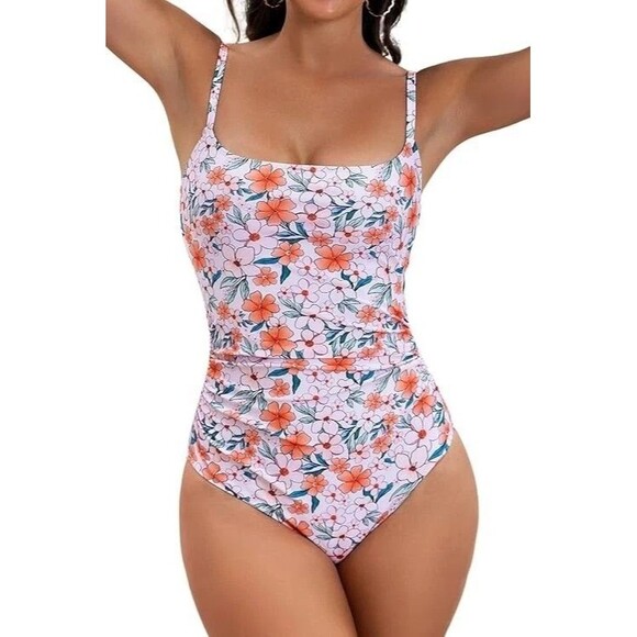 Womens Floral Sz S One Piece Swimsuit Tummy Control Ruched Eomenie New No Tags - Picture 2 of 12